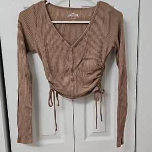 Hollister Women's Tan Ribbed Button-Down Top